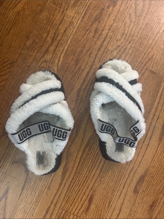 UGG Shoes - UGG White Shearling Crisscross Slide Sandal